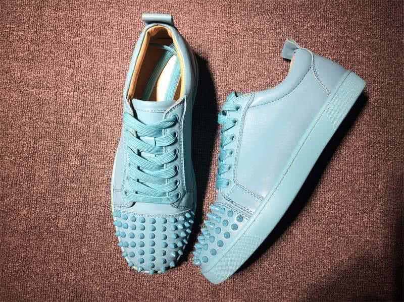 Christian Louboutin Low Top Lace-up Blue Leather And Rivets On Toe Cap 6