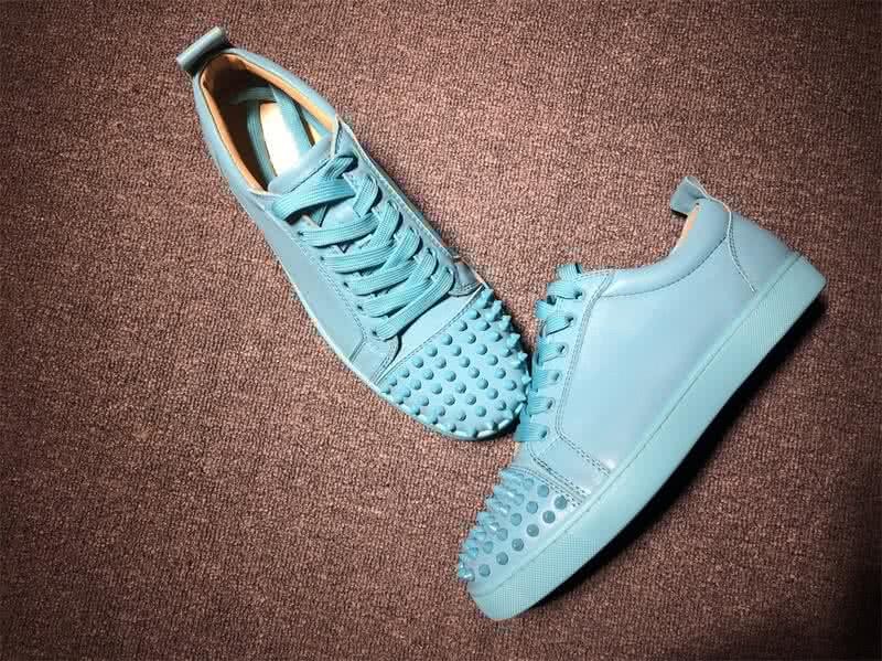 Christian Louboutin Low Top Lace-up Blue Leather And Rivets On Toe Cap 7