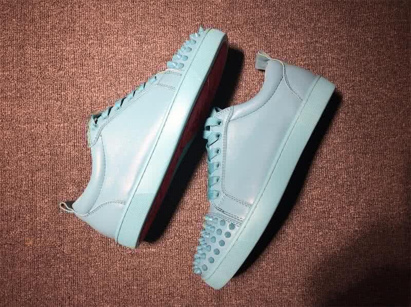Christian Louboutin Low Top Lace-up Blue Leather And Rivets On Toe Cap 8