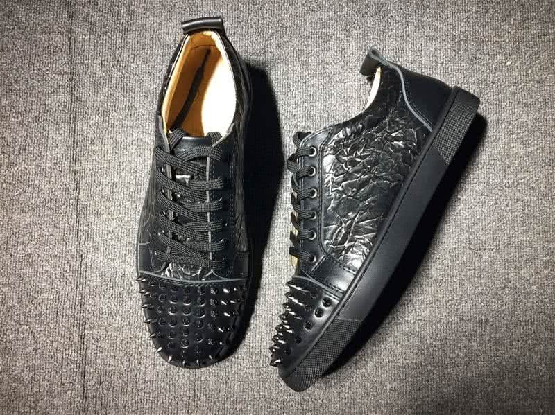 Christian Louboutin Low Top Lace-up Black Leather Wrinkle And Rivets On Toe Cap 3