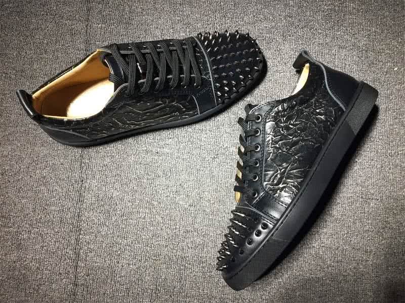 Christian Louboutin Low Top Lace-up Black Leather Wrinkle And Rivets On Toe Cap 4