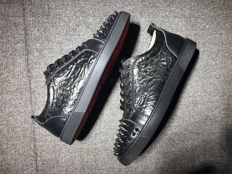 Christian Louboutin Low Top Lace-up Black Leather Wrinkle And Rivets On Toe Cap 5