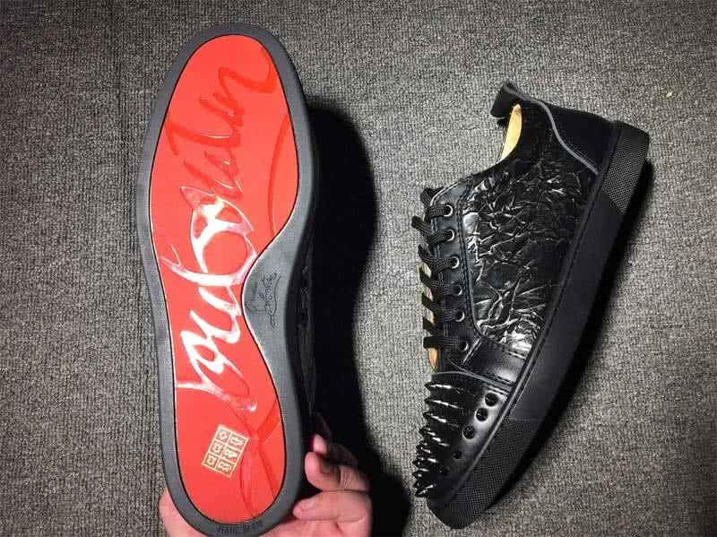 Christian Louboutin Low Top Lace-up Black Leather Wrinkle And Rivets On Toe Cap 7