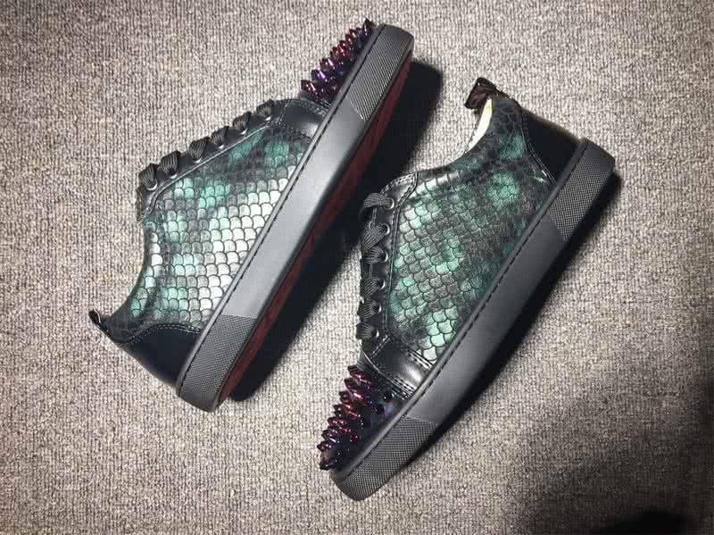 Christian Louboutin Low Top Lace-up Black Scales And Rivets On Toe Cap 5