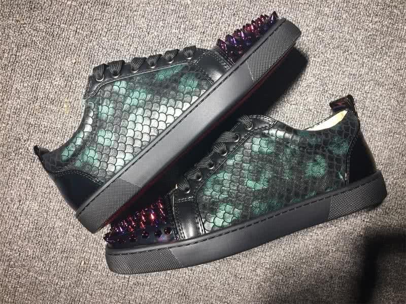 Christian Louboutin Low Top Lace-up Black Scales And Rivets On Toe Cap 7