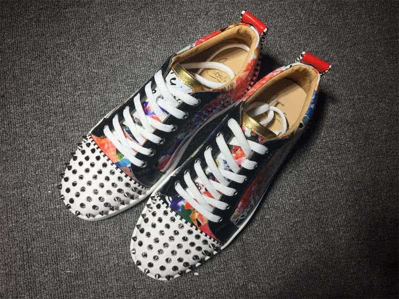Christian Louboutin Low Top Lace-up Paintings White And Rivets On Toe Cap 1