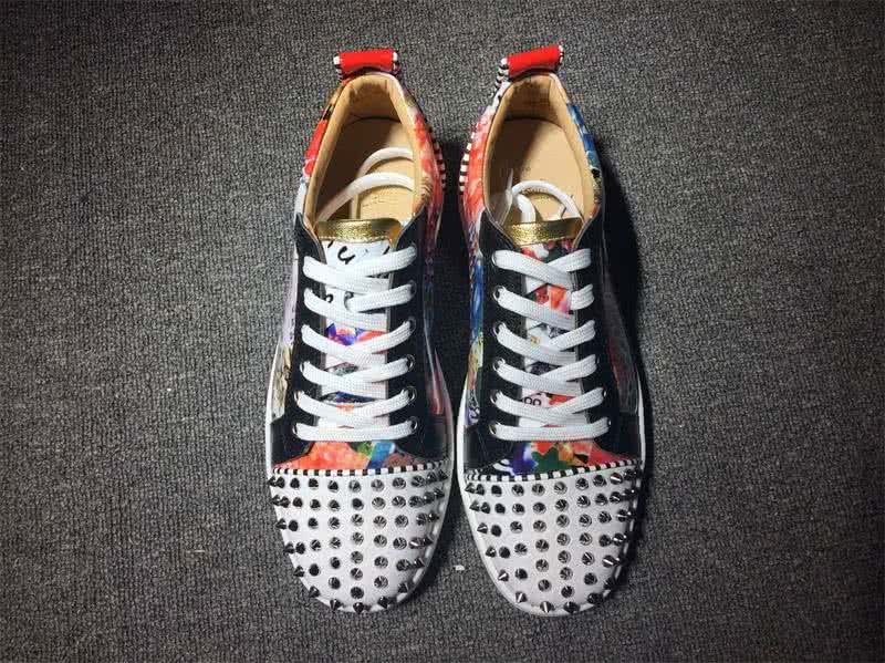 Christian Louboutin Low Top Lace-up Paintings White And Rivets On Toe Cap 2