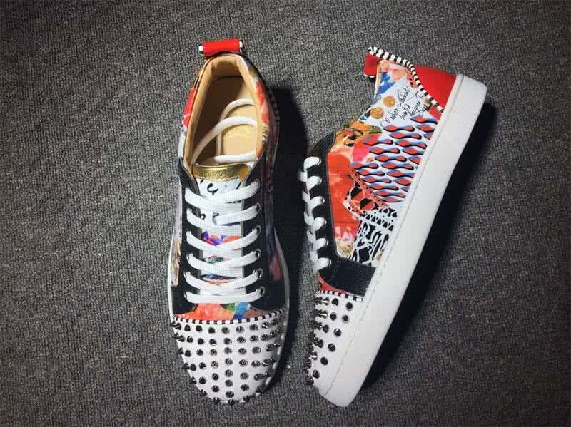 Christian Louboutin Low Top Lace-up Paintings White And Rivets On Toe Cap 3