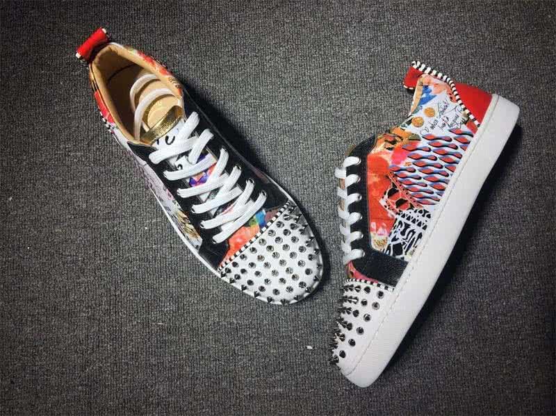 Christian Louboutin Low Top Lace-up Paintings White And Rivets On Toe Cap 4