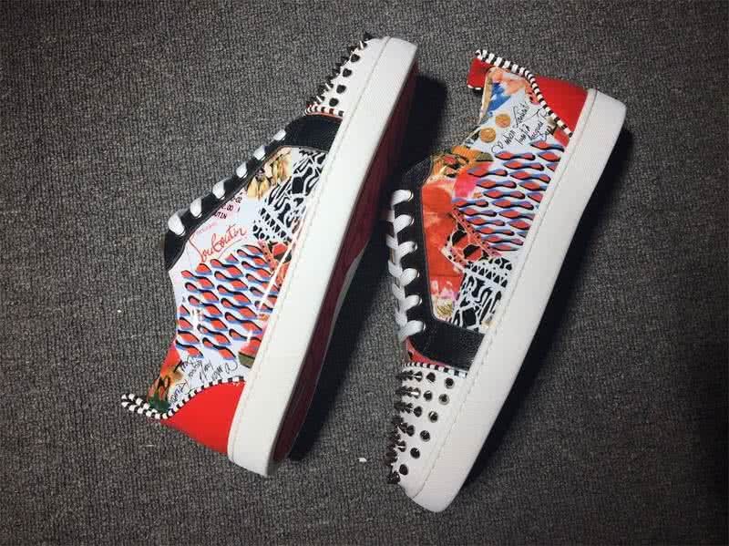 Christian Louboutin Low Top Lace-up Paintings White And Rivets On Toe Cap 6