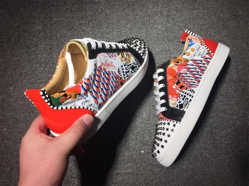 Christian Louboutin Low Top Lace-up Paintings White And Rivets On Toe Cap 7