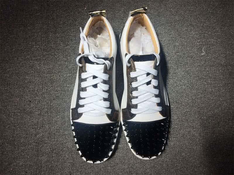 Christian Louboutin Low Top Lace-up Black White Leather And Rivets On Toe Cap 2