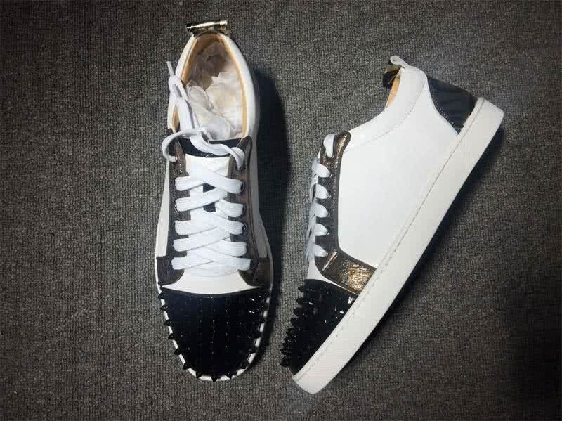 Christian Louboutin Low Top Lace-up Black White Leather And Rivets On Toe Cap 3