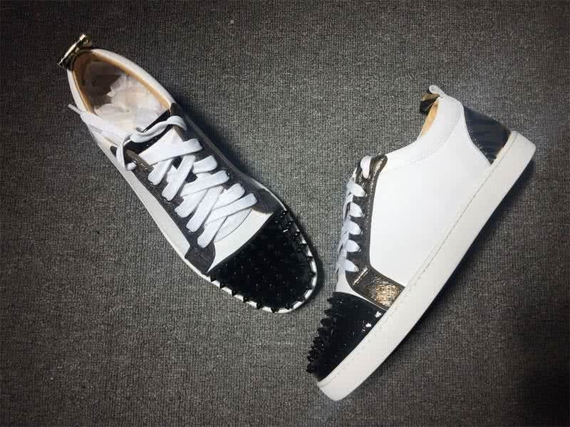 Christian Louboutin Low Top Lace-up Black White Leather And Rivets On Toe Cap 4
