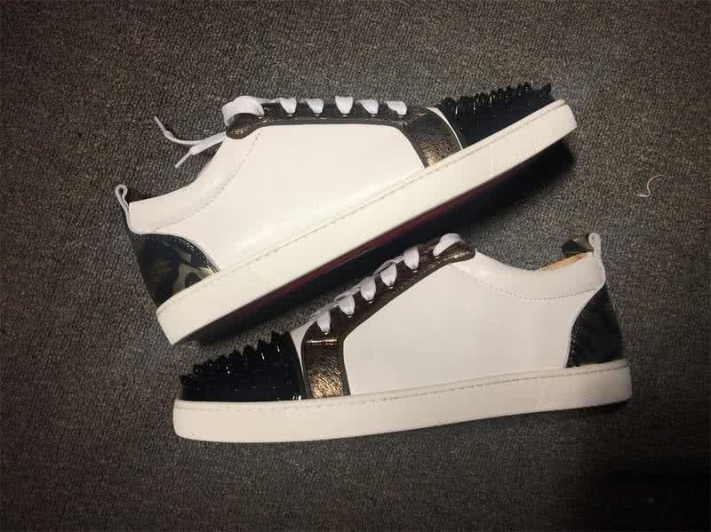 Christian Louboutin Low Top Lace-up Black White Leather And Rivets On Toe Cap 7
