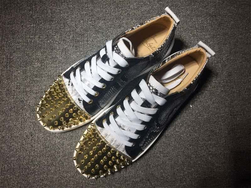 Christian Louboutin Low Top Lace-up Fake Snakeskin And Golden Rivets On Toe Cap 1