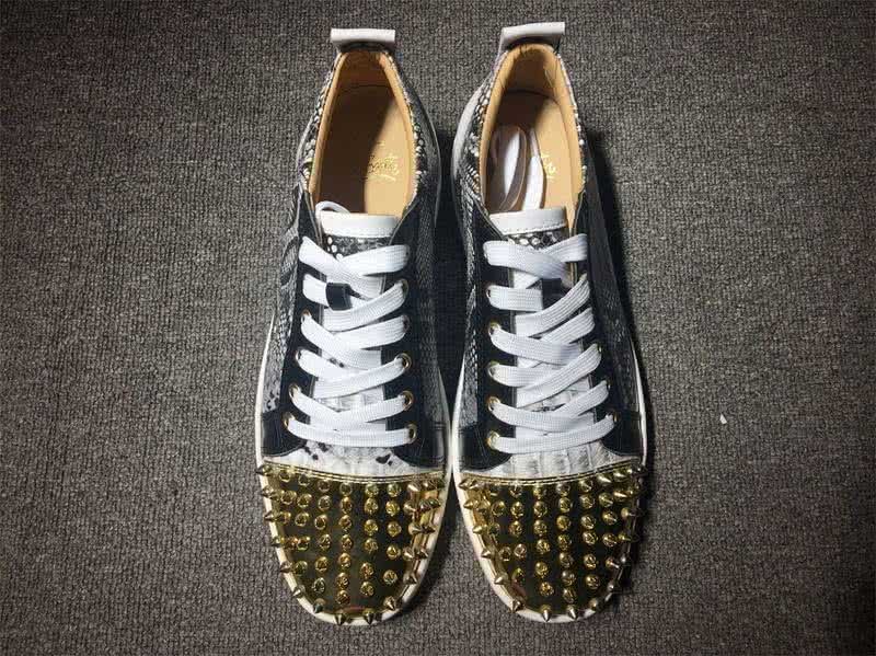 Christian Louboutin Low Top Lace-up Fake Snakeskin And Golden Rivets On Toe Cap 3