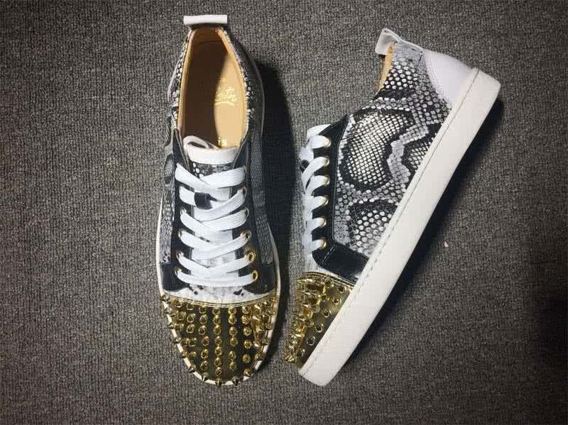 Christian Louboutin Low Top Lace-up Fake Snakeskin And Golden Rivets On Toe Cap 2
