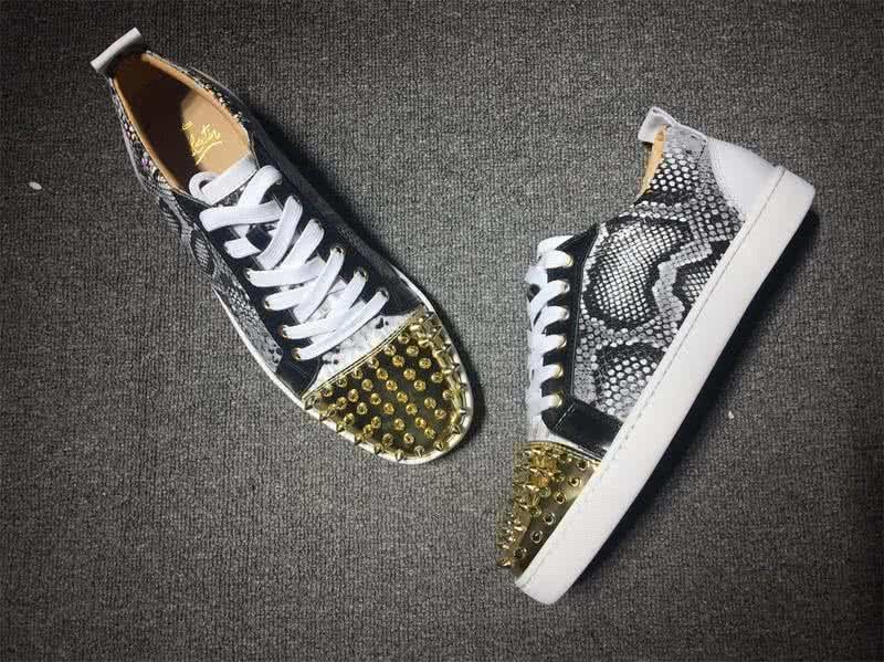 Christian Louboutin Low Top Lace-up Fake Snakeskin And Golden Rivets On Toe Cap 4