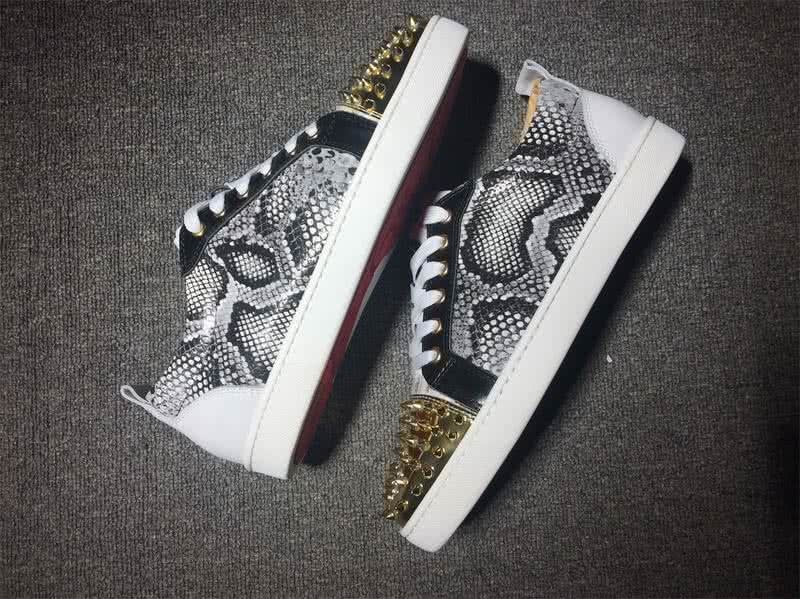 Christian Louboutin Low Top Lace-up Fake Snakeskin And Golden Rivets On Toe Cap 5
