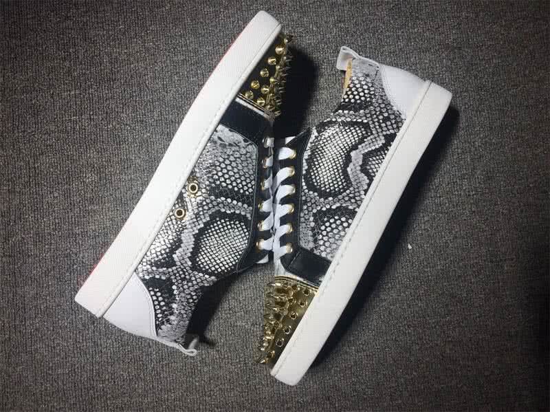 Christian Louboutin Low Top Lace-up Fake Snakeskin And Golden Rivets On Toe Cap 6