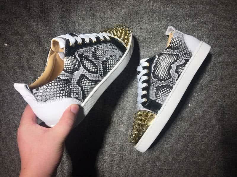Christian Louboutin Low Top Lace-up Fake Snakeskin And Golden Rivets On Toe Cap 7