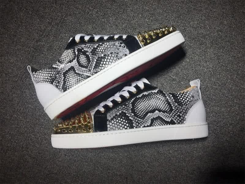 Christian Louboutin Low Top Lace-up Fake Snakeskin And Golden Rivets On Toe Cap 9