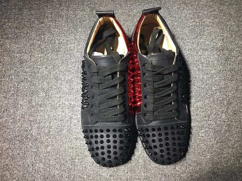 Christian Louboutin Low Top Lace-up Black Leather Red And Black Rivets 3