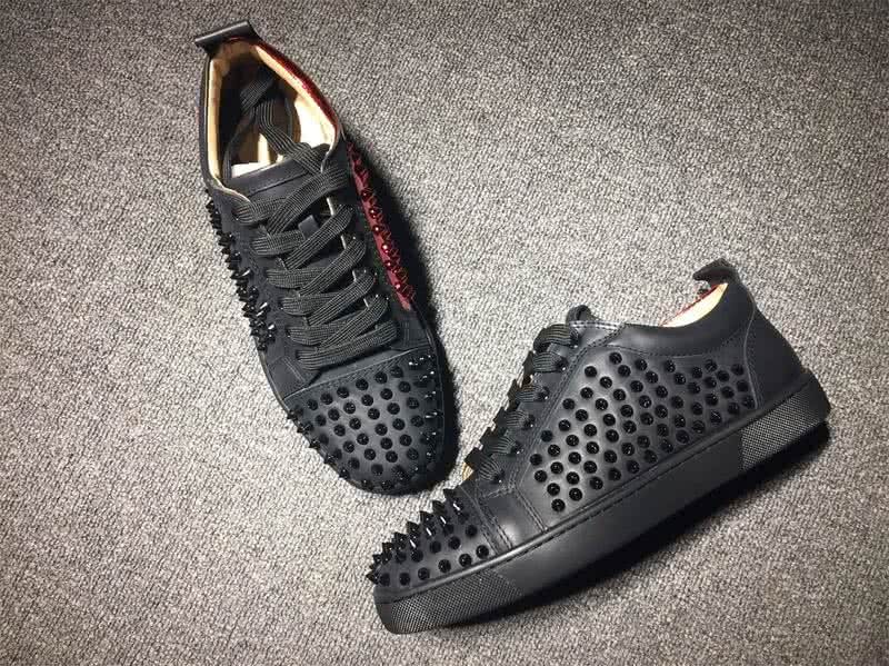 Christian Louboutin Low Top Lace-up Black Leather Red And Black Rivets 4