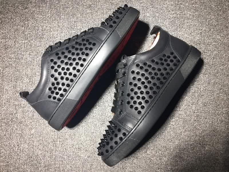 Christian Louboutin Low Top Lace-up Black Leather Red And Black Rivets 5
