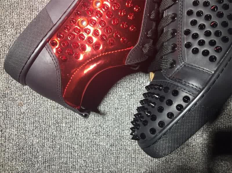 Christian Louboutin Low Top Lace-up Black Leather Red And Black Rivets 8