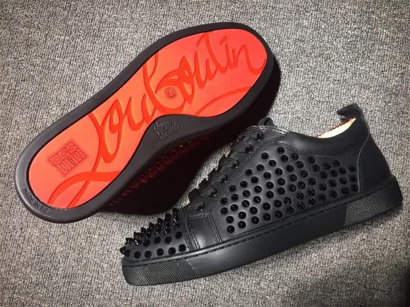 Christian Louboutin Low Top Lace-up Black Leather Red And Black Rivets 9
