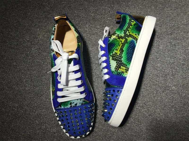 Christian Louboutin Low Top Lace-up Blue Suede Paintings Rivets On Toe Cap 2