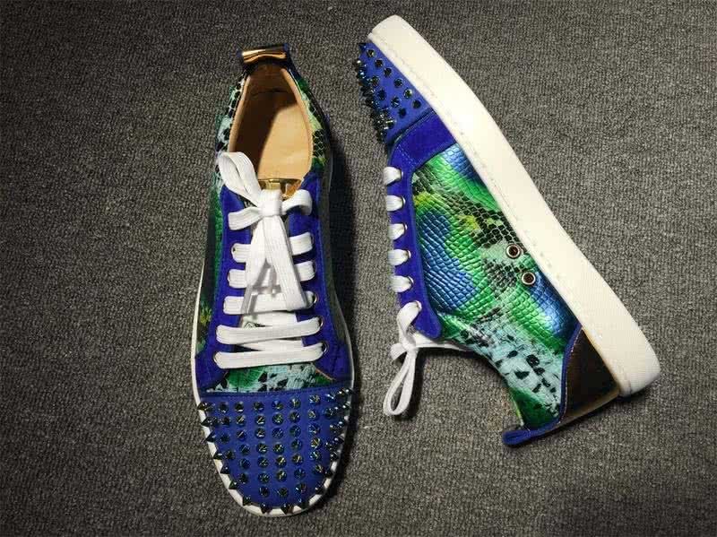 Christian Louboutin Low Top Lace-up Blue Suede Paintings Rivets On Toe Cap 6