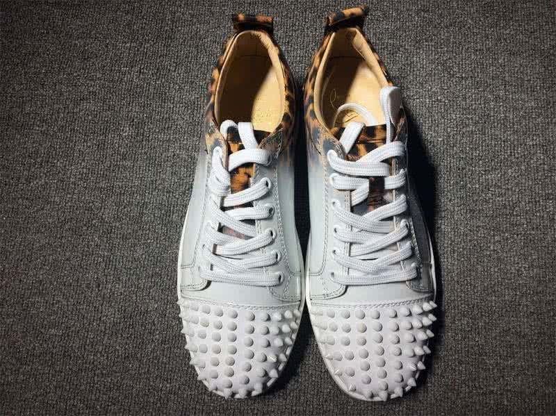 Christian Louboutin Low Top Lace-up Leopard White And Rivets On Toe Cap 2