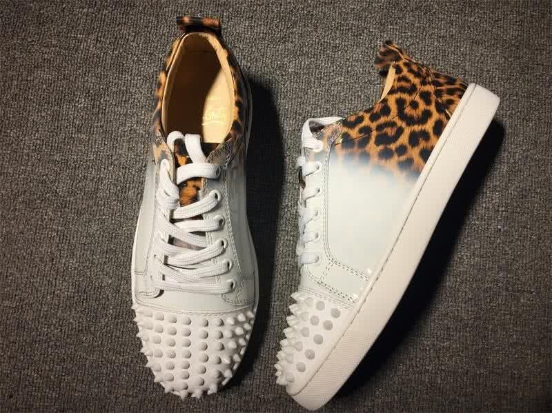Christian Louboutin Low Top Lace-up Leopard White And Rivets On Toe Cap 3