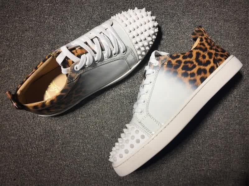 Christian Louboutin Low Top Lace-up Leopard White And Rivets On Toe Cap 4