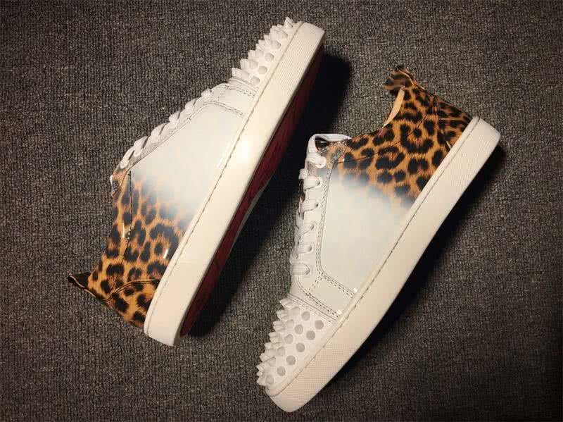 Christian Louboutin Low Top Lace-up Leopard White And Rivets On Toe Cap 5