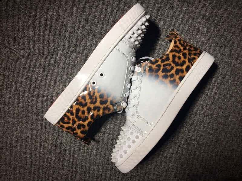 Christian Louboutin Low Top Lace-up Leopard White And Rivets On Toe Cap 6