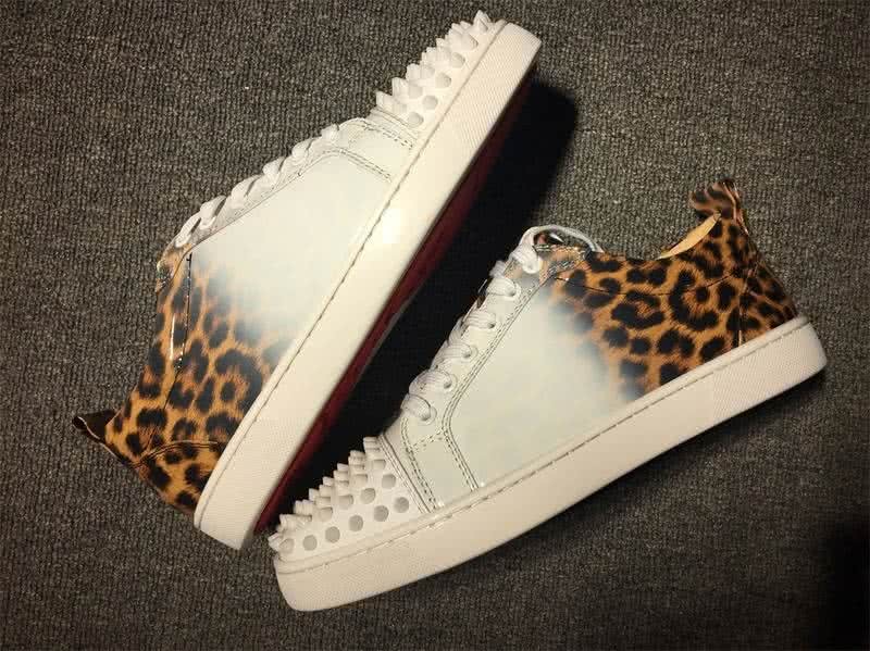 Christian Louboutin Low Top Lace-up Leopard White And Rivets On Toe Cap 8