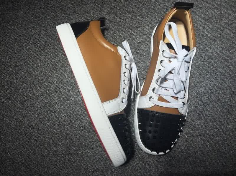 Christian Louboutin Low Top Lace-up Camel Black Leather And Rivets On Toe Cap 5