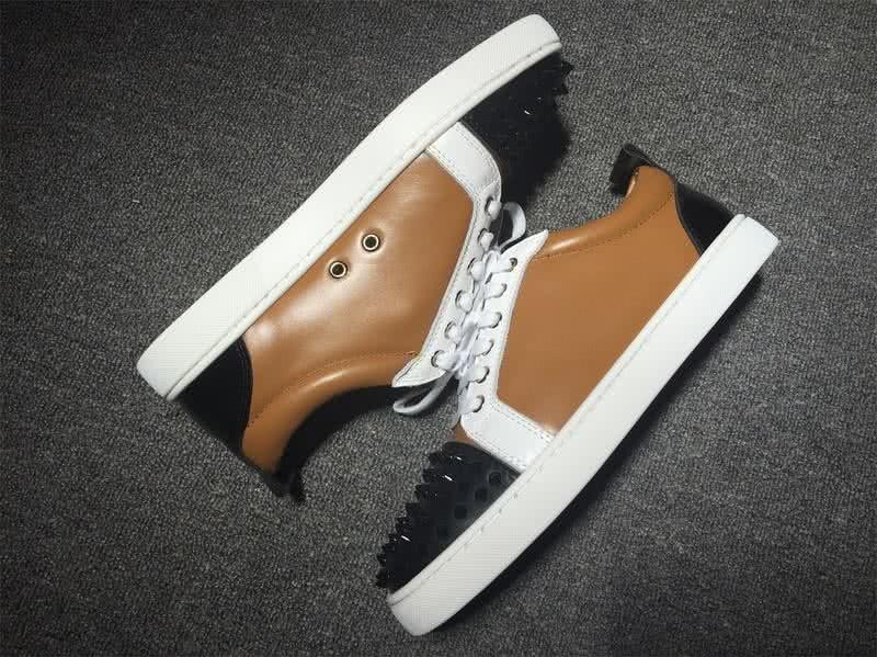 Christian Louboutin Low Top Lace-up Camel Black Leather And Rivets On Toe Cap 6