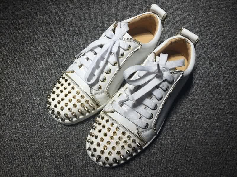 Christian Louboutin Low Top Lace-up White Leather And Rivets On Toe Cap 1