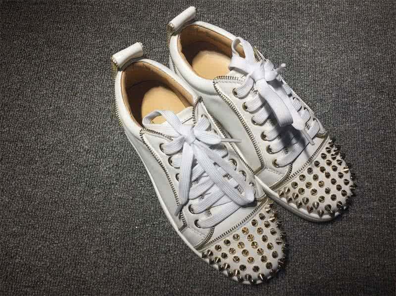 Christian Louboutin Low Top Lace-up White Leather And Rivets On Toe Cap 3