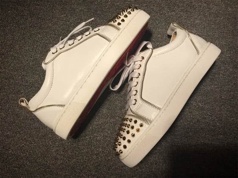 Christian Louboutin Low Top Lace-up White Leather And Rivets On Toe Cap 4