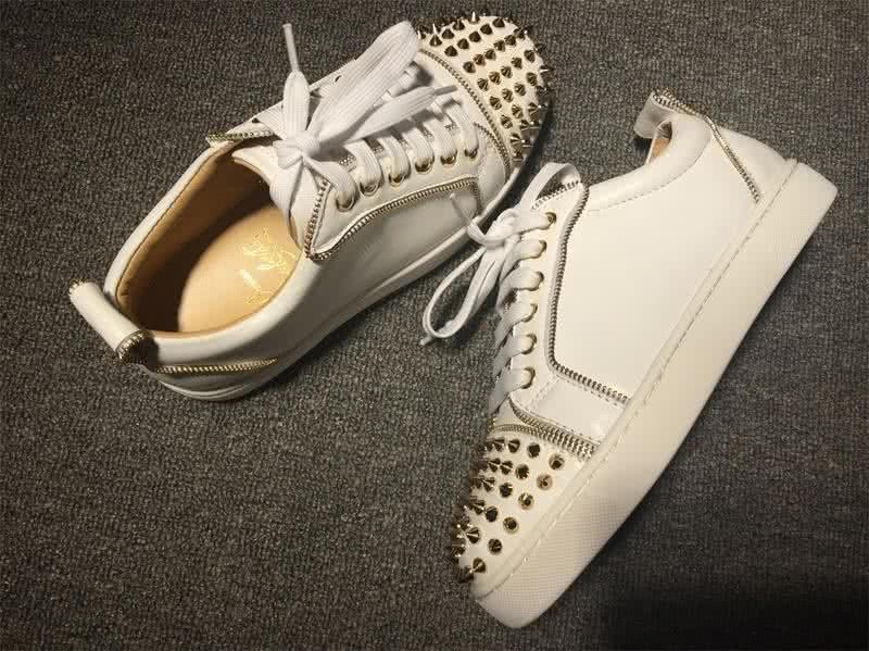 Christian Louboutin Low Top Lace-up White Leather And Rivets On Toe Cap 5