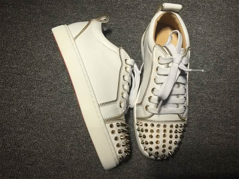 Christian Louboutin Low Top Lace-up White Leather And Rivets On Toe Cap 6