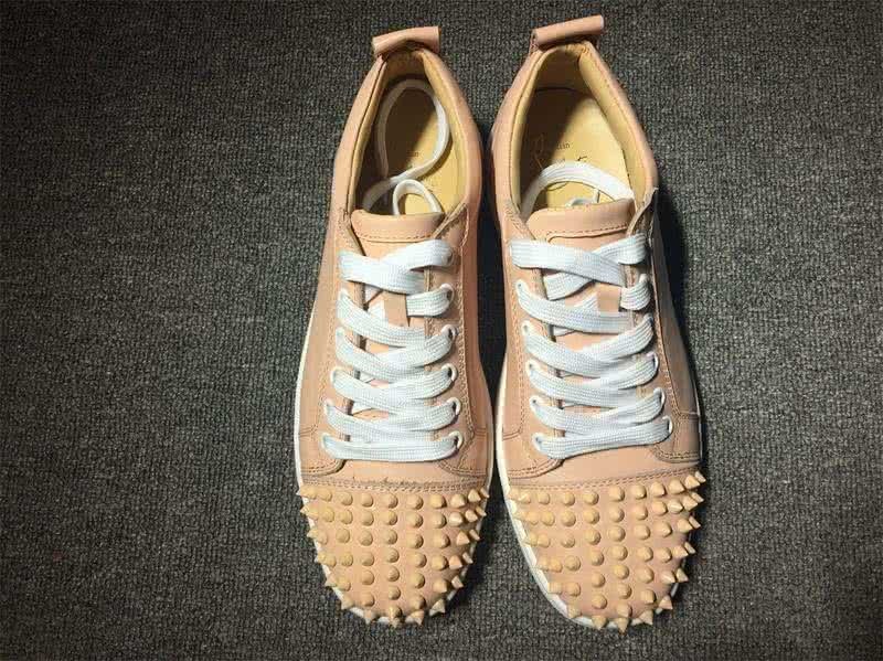 Christian Louboutin Low Top Lace-up Nude Pink Leather And Rivets On Toe Cap 2