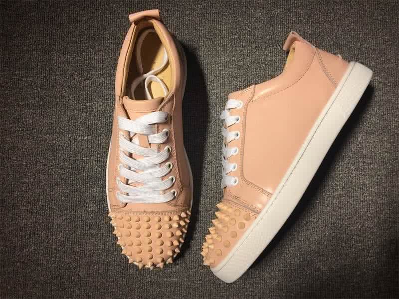 Christian Louboutin Low Top Lace-up Nude Pink Leather And Rivets On Toe Cap 3