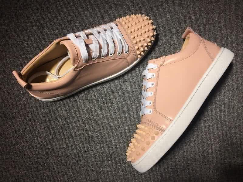 Christian Louboutin Low Top Lace-up Nude Pink Leather And Rivets On Toe Cap 4
